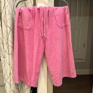 Pink crop all cotton drawstring pants